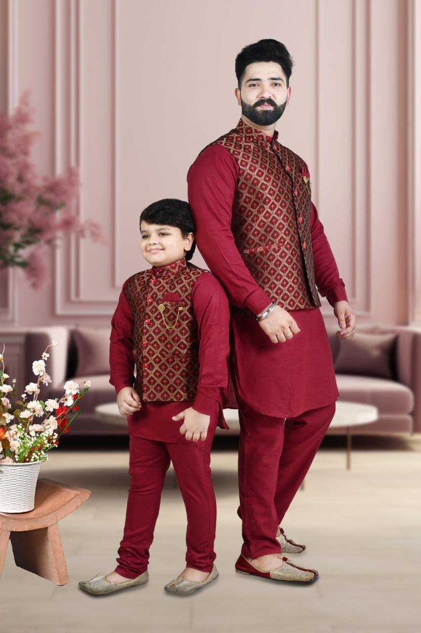 Father-Son Ethnic Kurta Pajama Set with Jacket – Festive Matching Outfit - Image 5