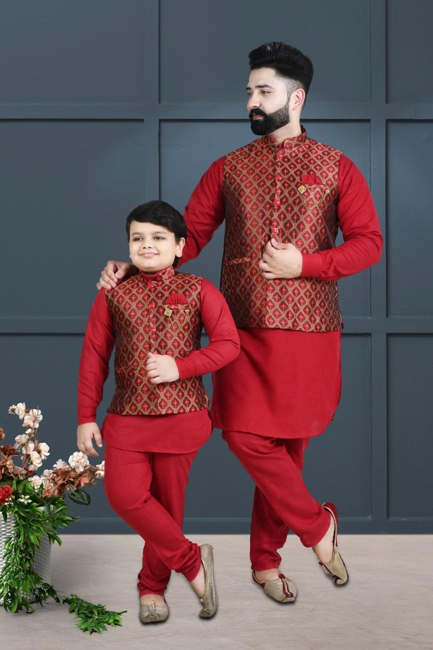 Father-Son Ethnic Kurta Pajama Set with Jacket – Festive Matching Outfit - Image 6