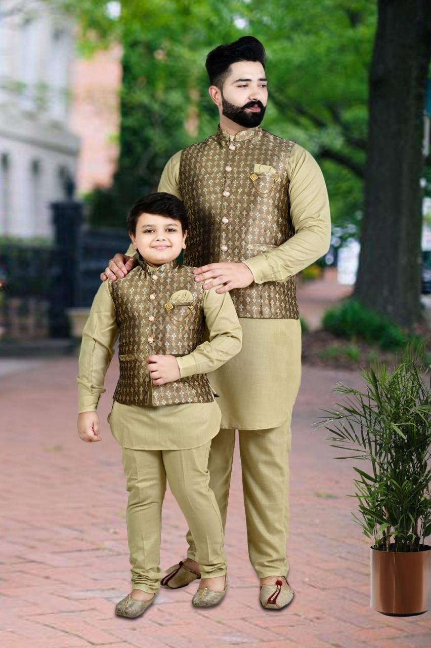 Father-Son Ethnic Kurta Pajama Set with Jacket – Festive Matching Outfit - Image 3