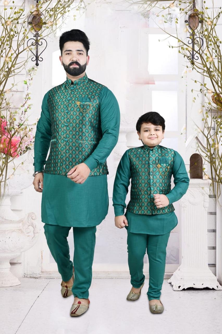 Father-Son Ethnic Kurta Pajama Set with Jacket – Festive Matching Outfit - Image 2