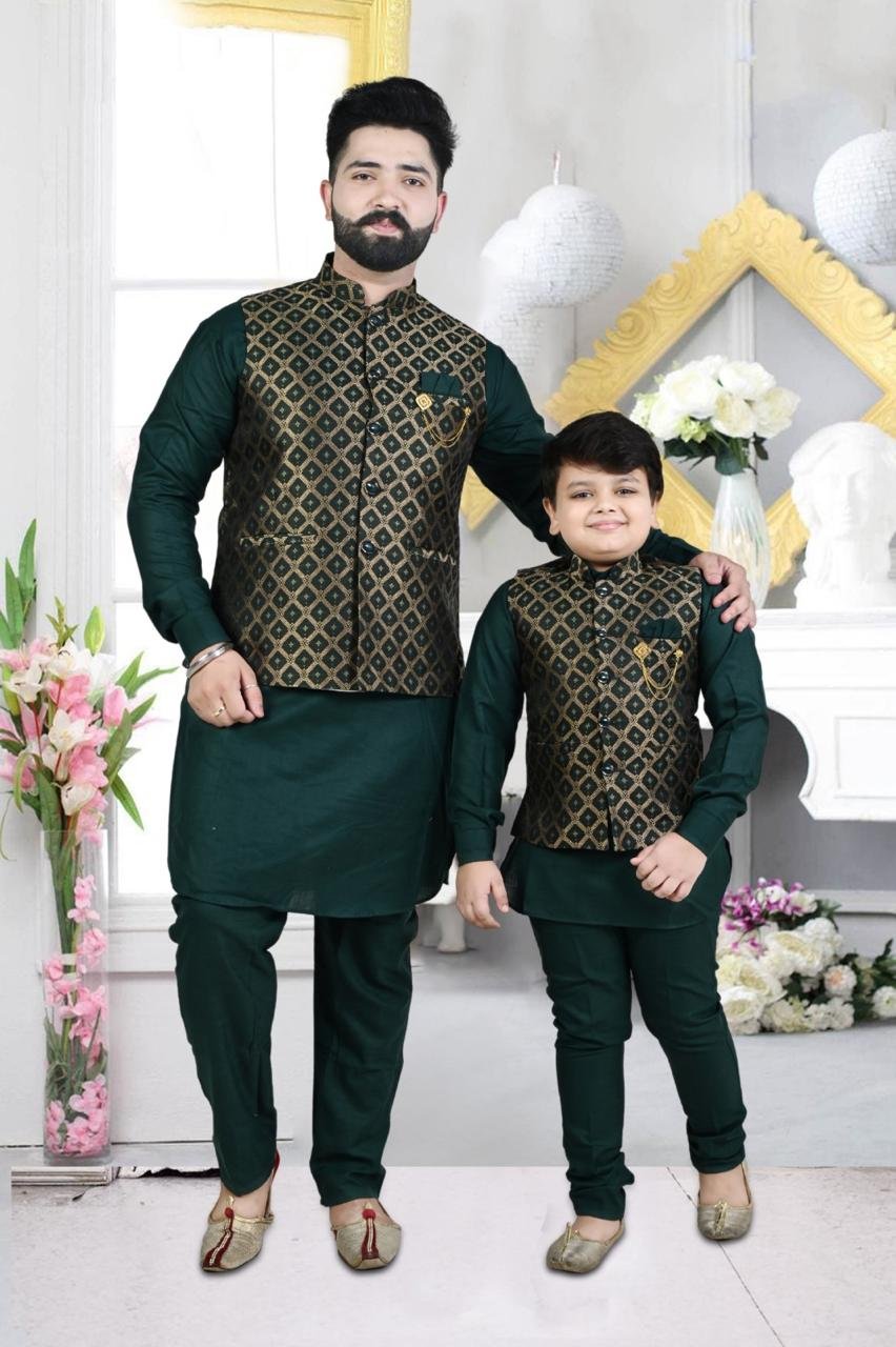 Father-Son Ethnic Kurta Pajama Set with Jacket – Festive Matching Outfit - Image 4