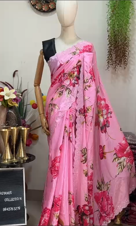 Satin Silk Sari with Swarovski (with blouse) - Image 5