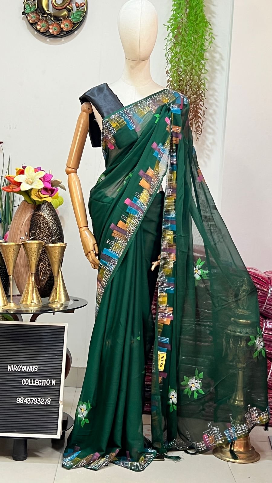 Chiffon Sari Brush Print with Swarovski (with blouse) - Image 14