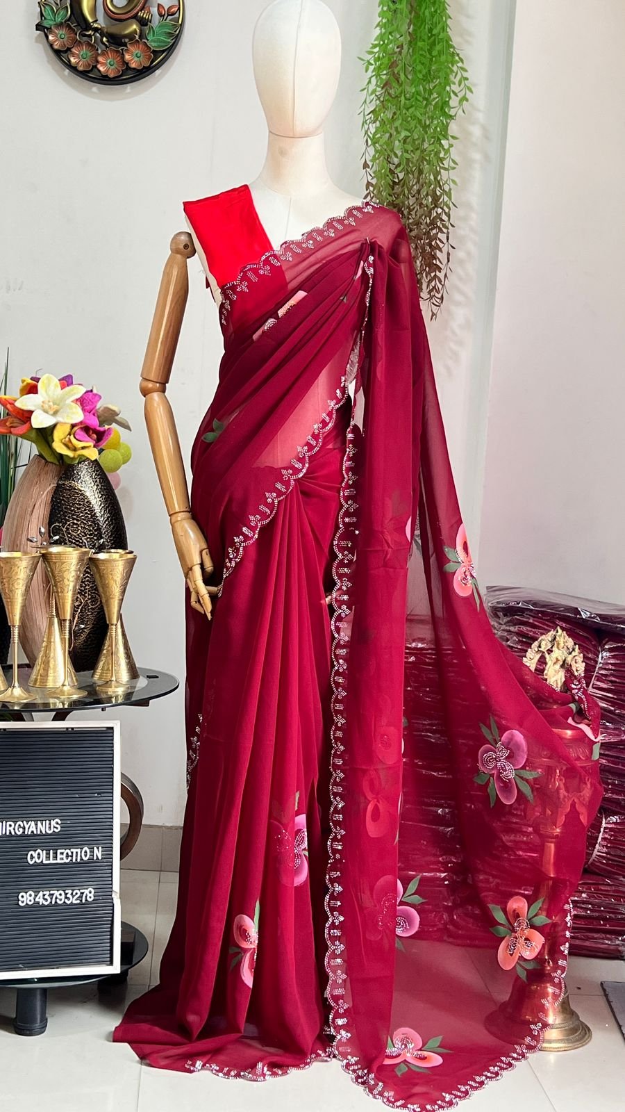 Chiffon Sari Brush Print with Swarovski (with blouse) - Image 9