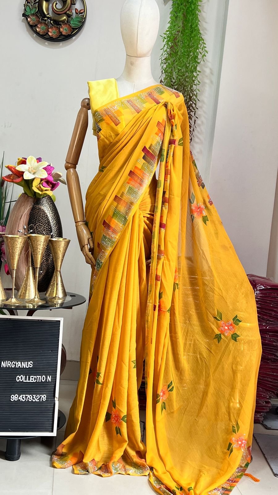 Chiffon Sari Brush Print with Swarovski (with blouse) - Image 2