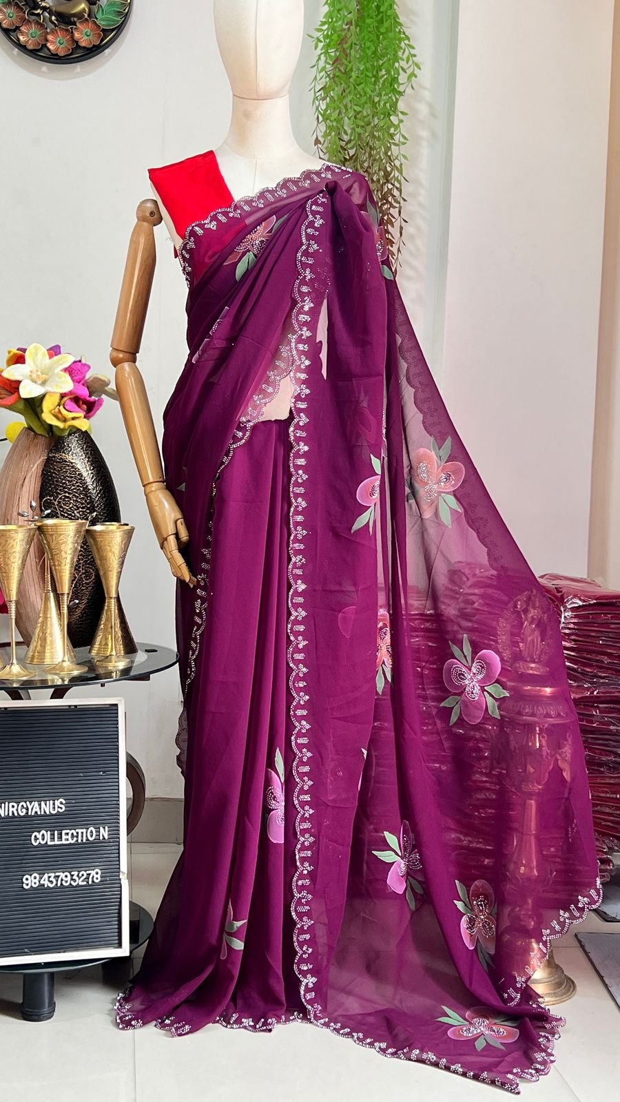 Chiffon Sari Brush Print with Swarovski (with blouse) - Image 5