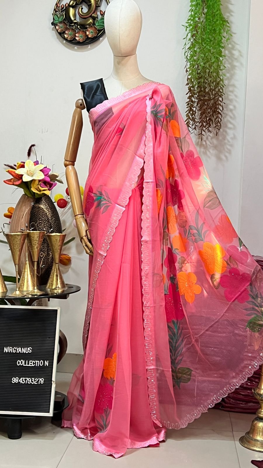 Chiffon Sari Brush Print with Swarovski (with blouse) - Image 11