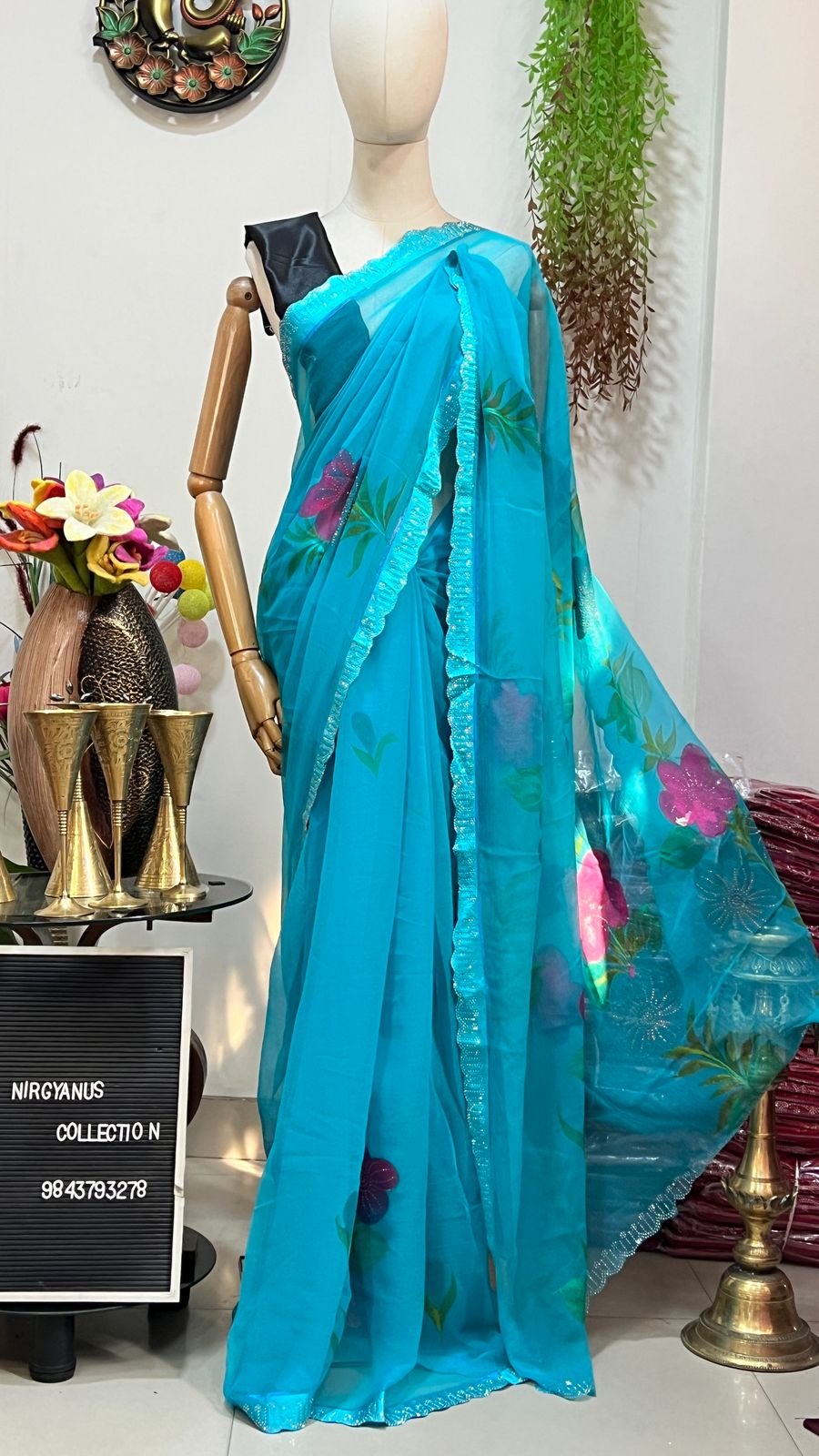 Chiffon Sari Brush Print with Swarovski (with blouse)