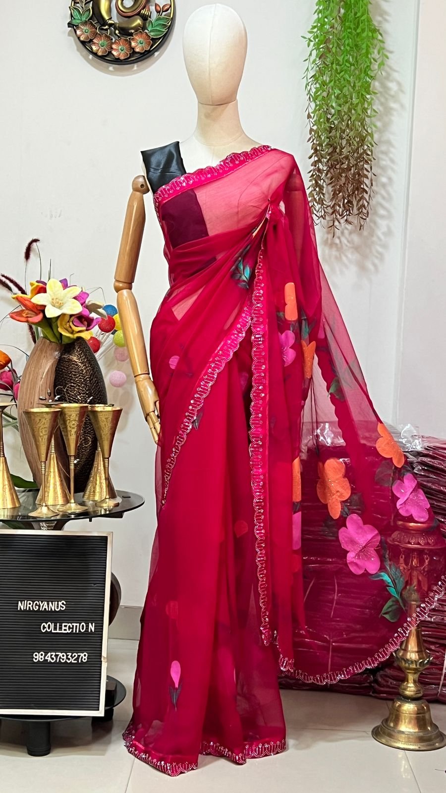 Chiffon Sari Brush Print with Swarovski (with blouse) - Image 7