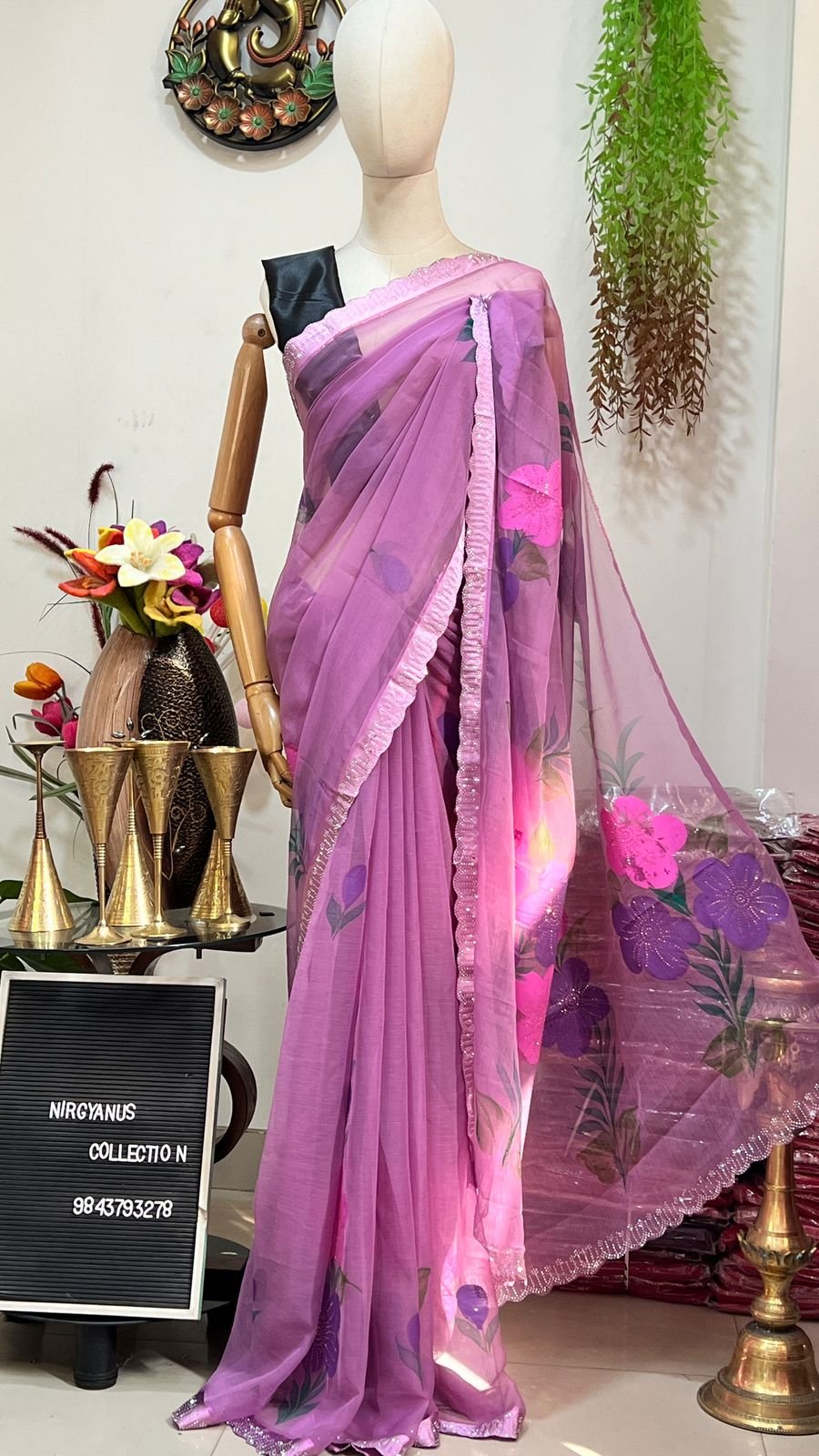 Chiffon Sari Brush Print with Swarovski (with blouse) - Image 4