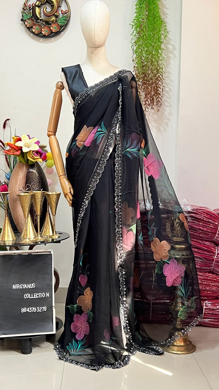 Chiffon Sari Brush Print with Swarovski (with blouse) - Image 3