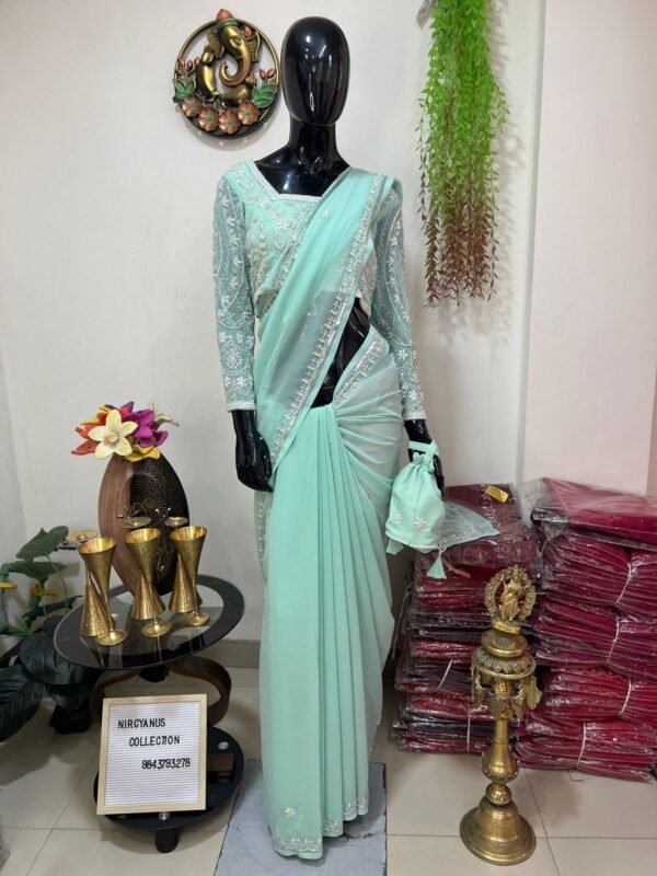 Handwork Sari (Mint Elegance) - Premium Quality