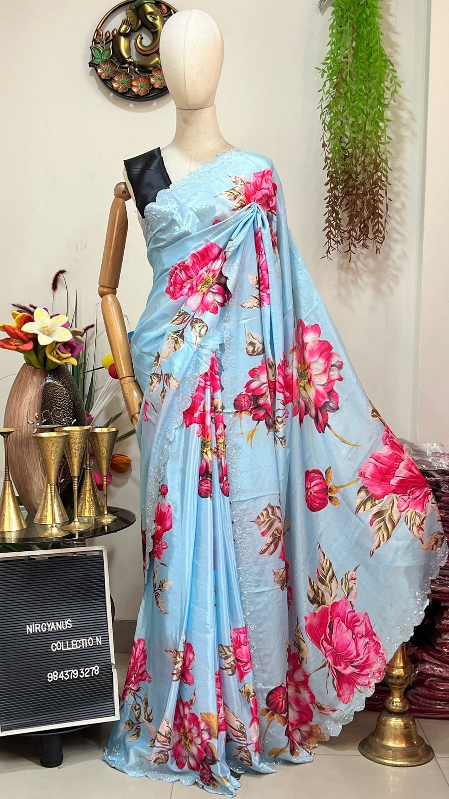 Satin Silk Sari with Swarovski (with blouse) - Image 2