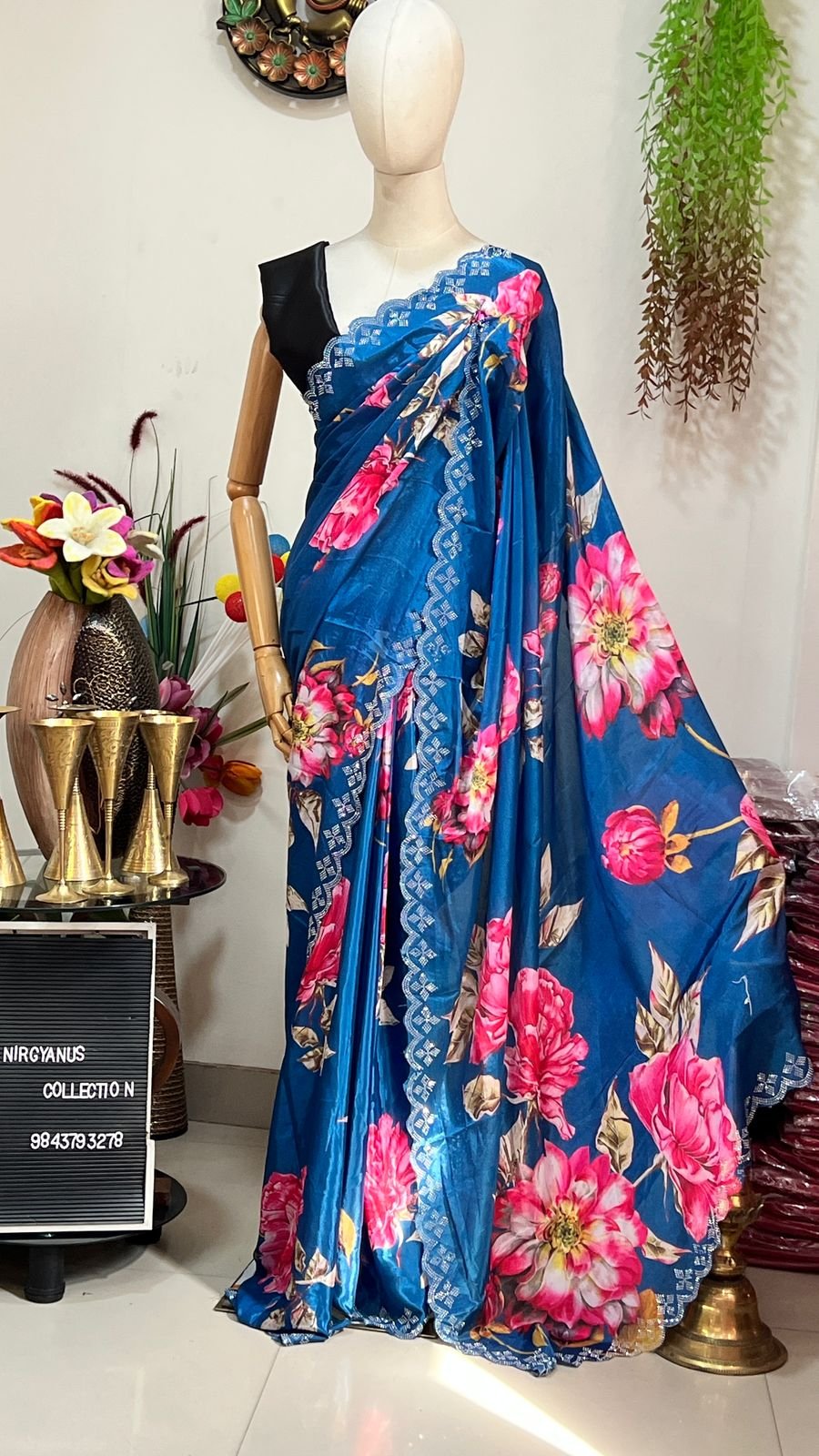 Satin Silk Sari with Swarovski (with blouse) - Image 7