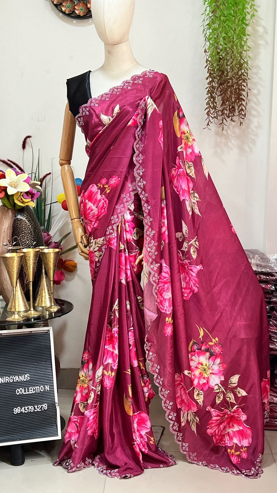Satin Silk Sari with Swarovski (with blouse) - Image 4