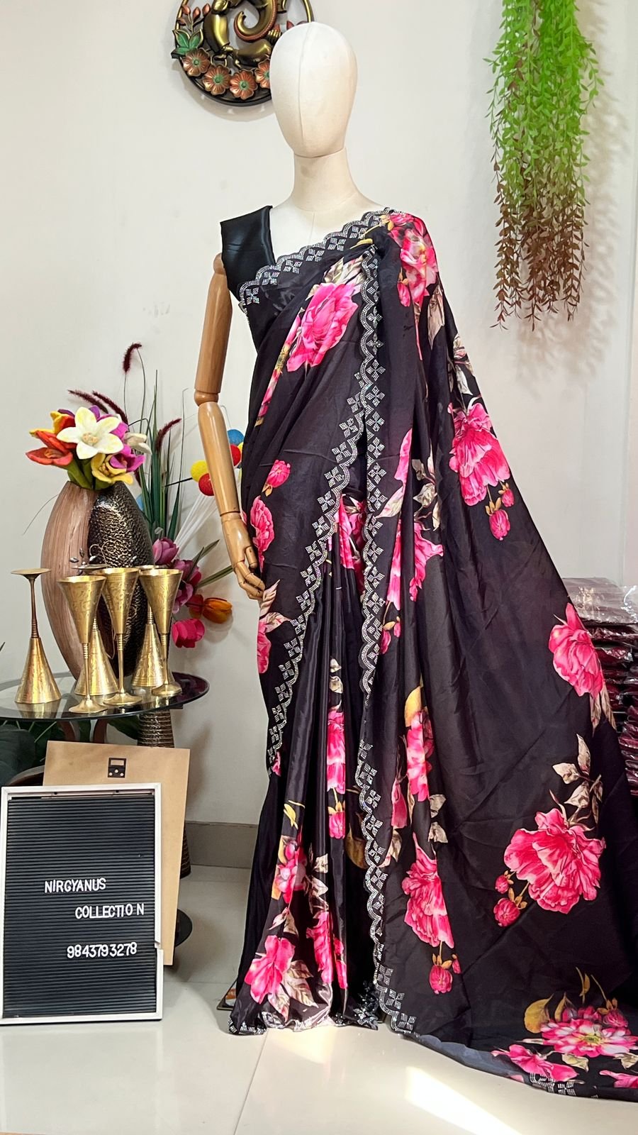 Satin Silk Sari with Swarovski (with blouse) - Image 6